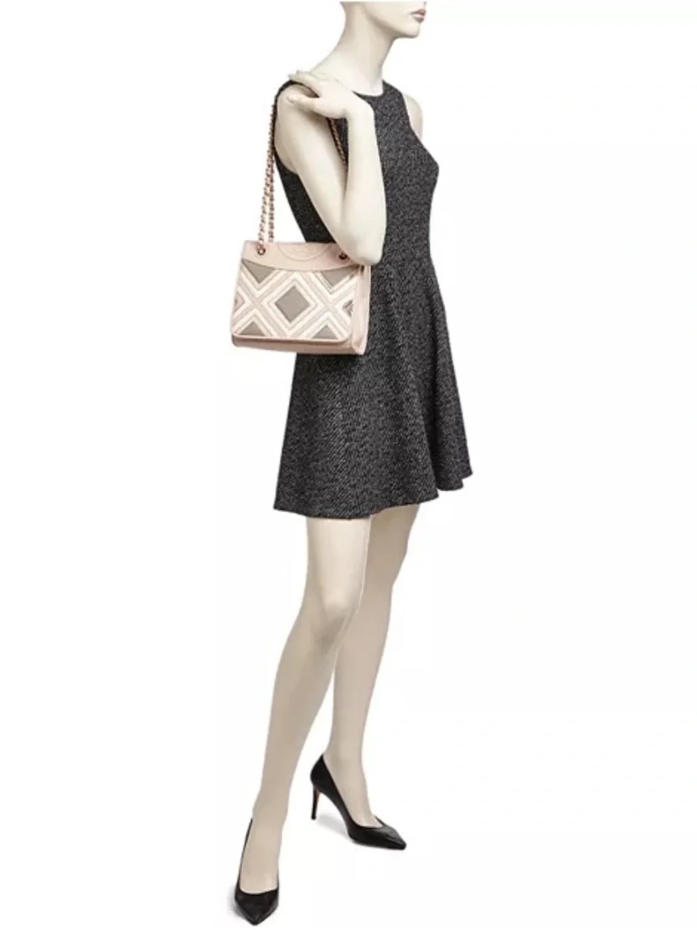 Tory Burch Pink, Taupe & Cream Quilted Chain Shoulder Bag